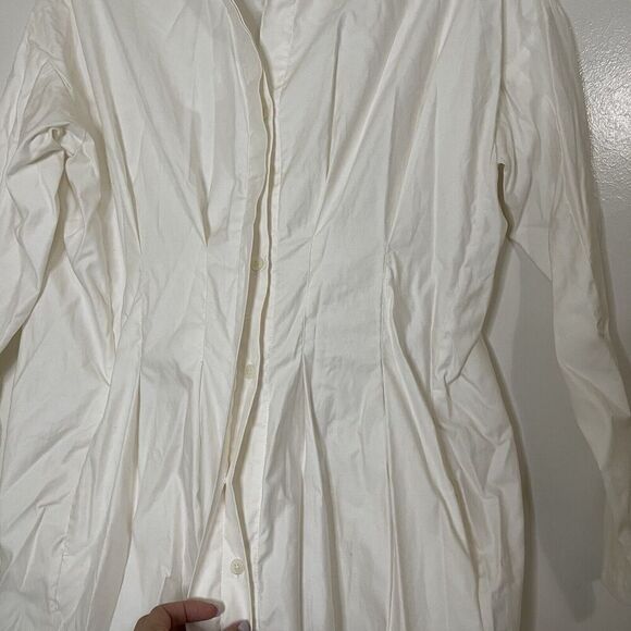 ZERO + Maria Cornejo ivory white long sleeve button down cotton dress US 4 - Picture 9 of 12